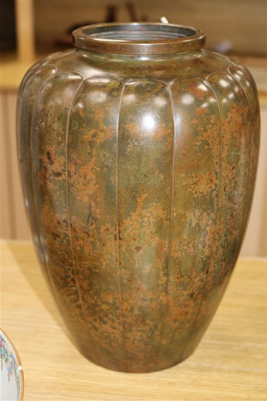 A Japanese Meiji period bronze vase, of lobed ovoid form, height 25.5cm